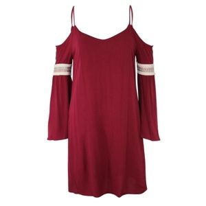 Interi Cold Shoulder Bell Sleeve Dress Burgundy L